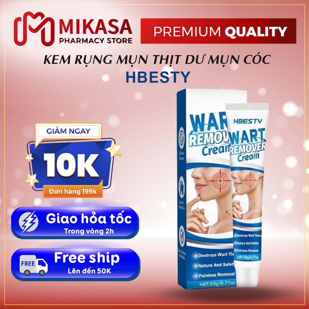 Kem Mụn Thịt Dư, Mụn Cóc Hbesty Wart Remover Cream - Kem Bật Gốc Cồi Mụn, Rụng Mụn Thịt Dư, Không Đau Ngứa