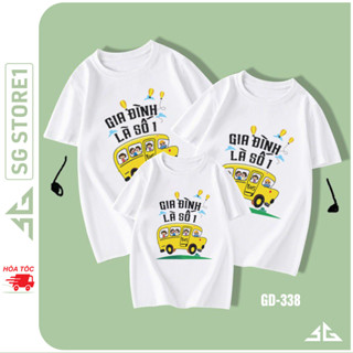 Áo gia đình là số 1 đồ đồng phục 3/4/5 người thun cotton mềm mịn màu trắng đủ size bé trai gái GD338