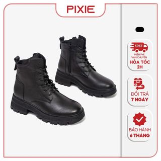 Boot cao gót 5cm da thật mũi tròn cột dây pixie h238