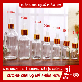 Lọ Chiết Serum 🏵️ Lọ Chiết Mỹ Phẩm Thủy Tinh Nắp Bóp Nhỏ Giọt Khoen Vàng 5ML/10ML Dùng Đựng Tinh Dầu, Serum