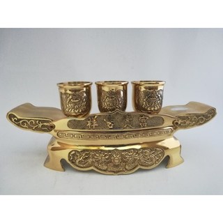 Bộ khay thờ đựng 3 ly bằng đồng 100%