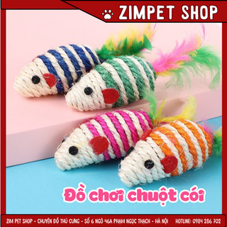 Chuột đồ chơi cuộn dây thừng có đuôi lông vũ cho mèo
