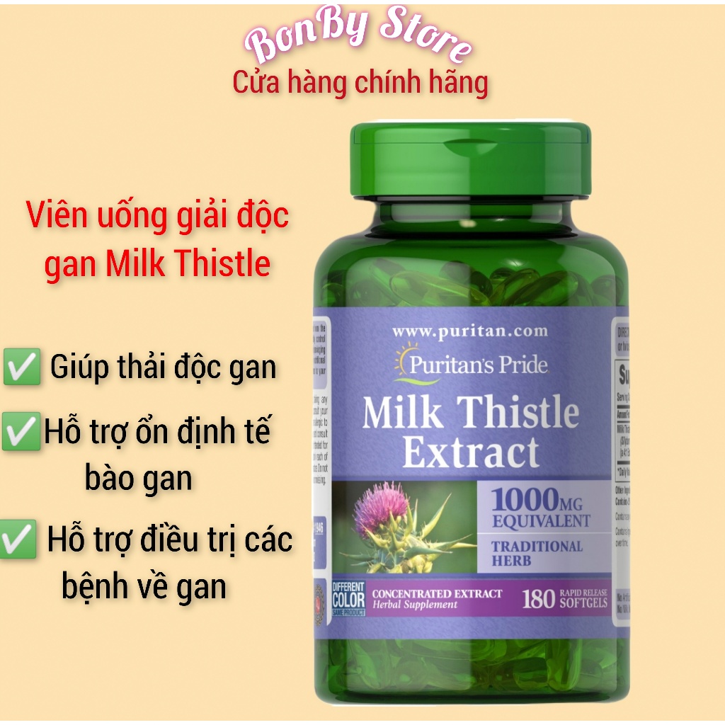 (Bill Hãng) Viên Uống Thải Độc Gan, Bổ Gan Milk Thistle Extract Puritain'sPride