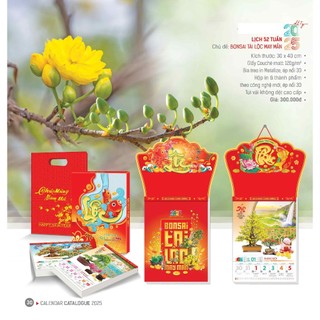 Lịch tết 2025 - lịch 52 tuần treo tường 2025 - chủ đề : bonsai tài lộc may mắn - kt:30x40cm
