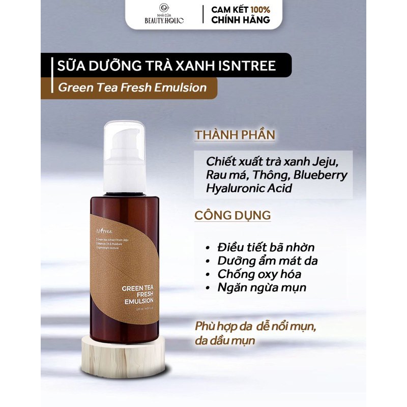 Sữa dưỡng ẩm trà xanh da dầu mụn ISNTREE GREEN TEA FRESH ELMUSION