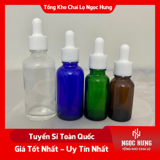 Lọ chiết serum thủy tinh 5ml/10ml/20ml/30ml xanh lá, xanh dương nắp bóp nhỏ giọt dùng chiết tinh chất, tinh dầu, mỹ phẩm