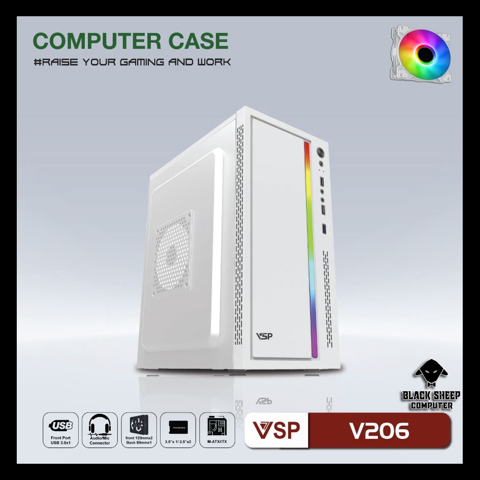 Vỏ Case VSP V206 WHITE (OPTION FAN)