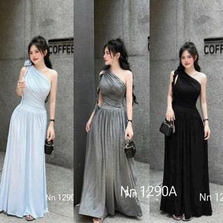 Váy Maxi Lệch Vai Đính Hoa Siêu Xinh