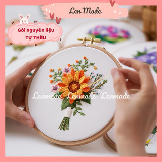 Gói nguyên liệu DIY thêu bó hoa retro đầy đủ vải kim chỉ thủ công tự làm quà tặng lenmade (không kèm khung thêu)🧶