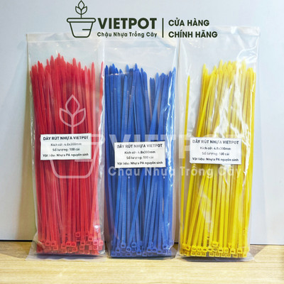 Túi 100 sợi dây rút nhựa Vietpot, nhiều màu, dài 30cm, 4.8x300mm, chất lượng cao.