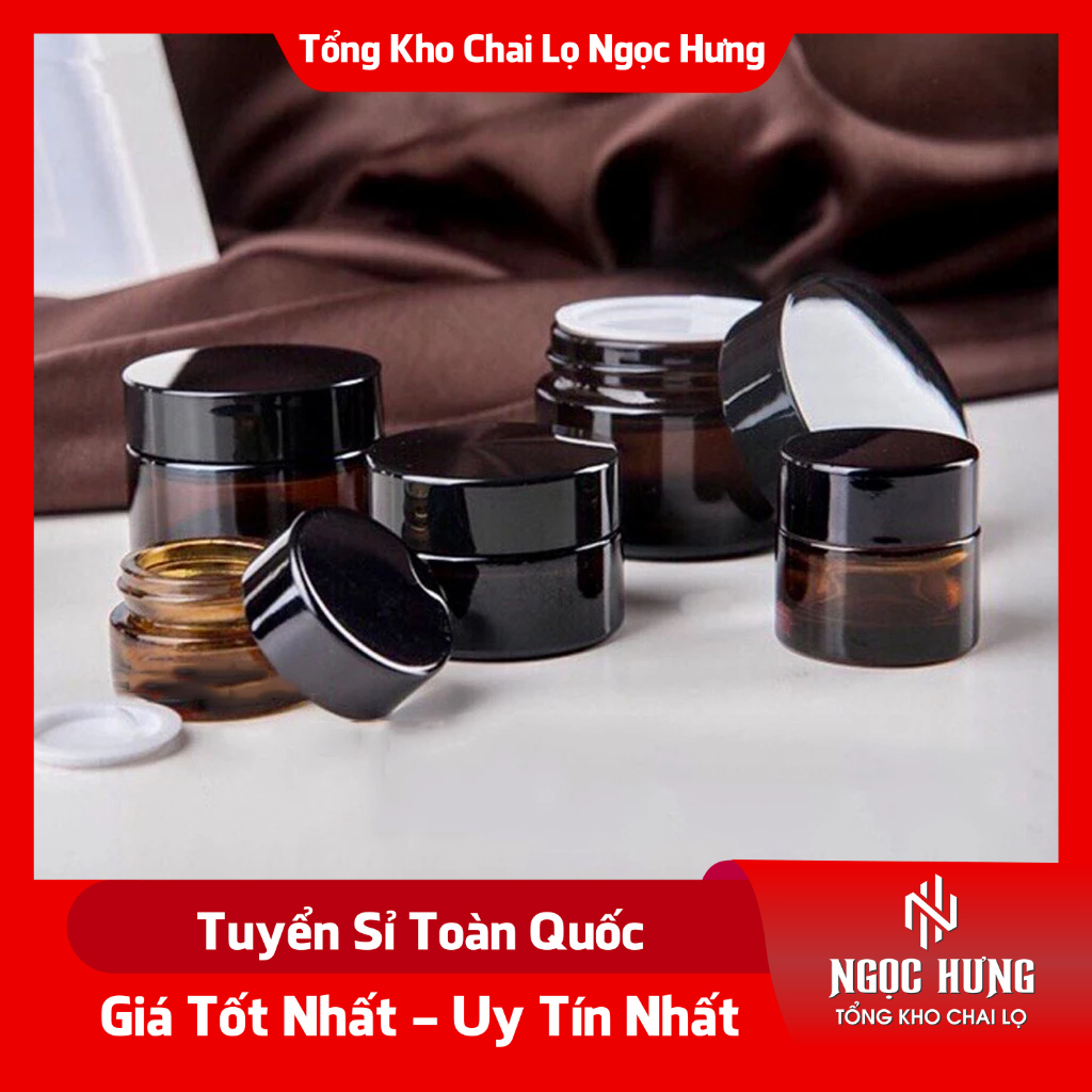 Hủ Đựng Kem 🏵️ Hũ Chiết Mỹ Phẩm Thủy Tinh Nâu Nắp Đen 5g/10g/15g/20g Thiết Kế Nhỏ Gọn, Sang Trọng Chuyên Dùng Spa