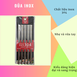 Đũa inox 304 chống trượt cao cấp, set 5 đôi đũa vuông khắc vân chống trơn trượt cao cấp