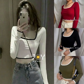 Áo cổ vuông tay dài croptop JOY BABE cotton 100% áo thun baby tee coquette crotop brandy 6D CROD 6