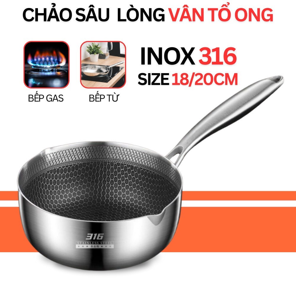 Chảo sâu lòng đáy tổ ong chống dính xước cao cấp, chảo size 18/28cm siêu tiện dụng đa năng