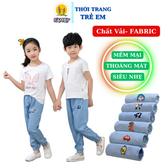 Quần dài bé trai bé gái FAMBY quần bò giấy bo chun vải FABRIC thời trang trẻ em 13-28kg
