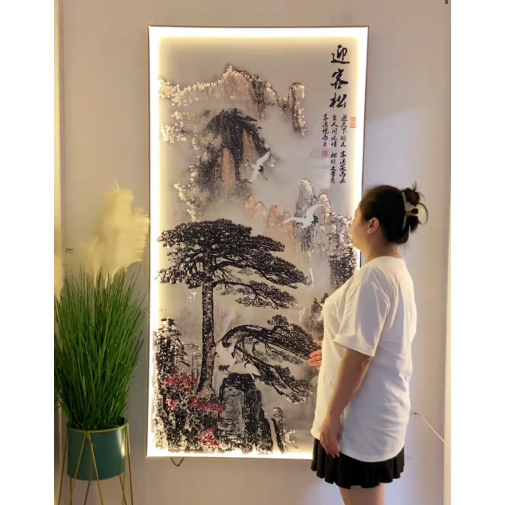 Tranh Đính Đá Pha Lê Đèn LED Thuỷ Mặc, Cao Cấp Treo Tường, Trang Trí Nhà, Decor Phòng Khách, Phòng Ngủ, Hành Lang...