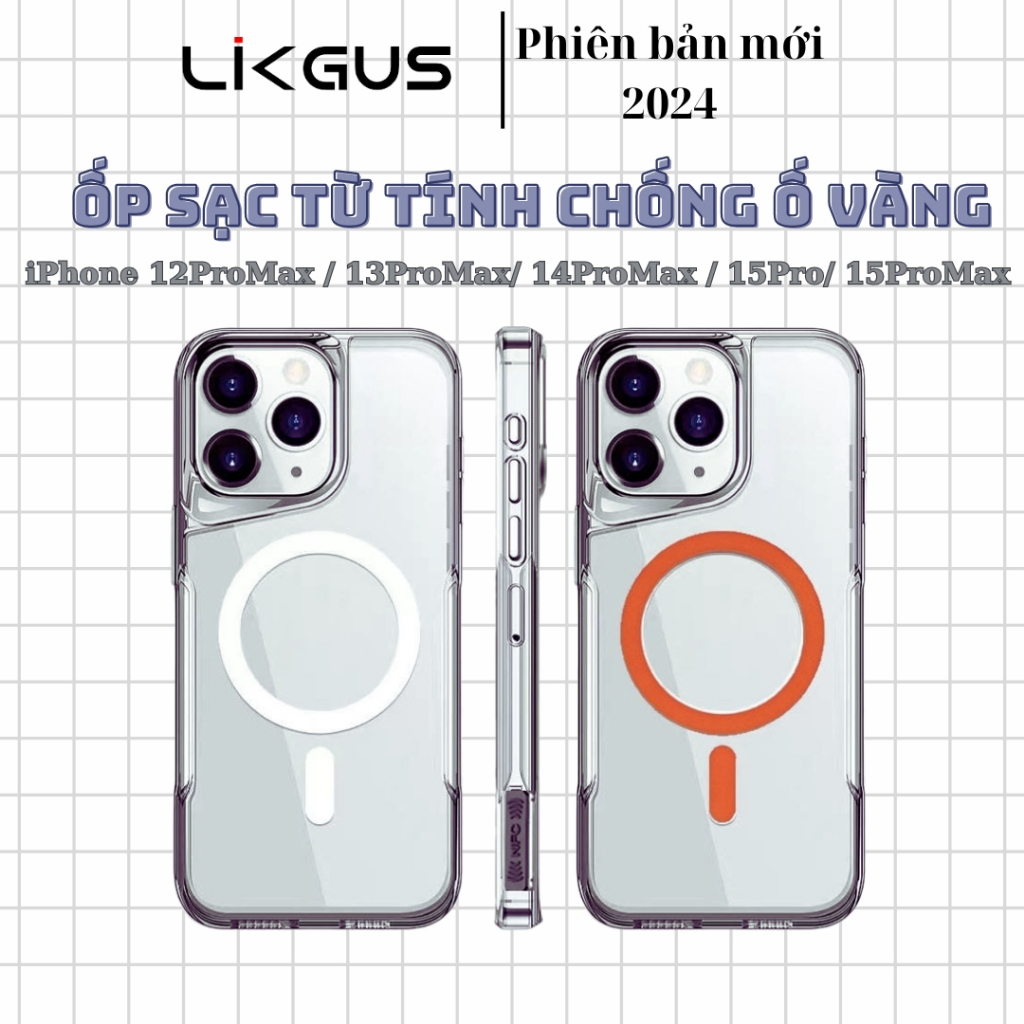 Ốp iPhone LIKGUS Candy Clear Case - Ốp lưng cứng trong suốt cho iPhone 12 / 13 / 14 / 15 Pro Max chố