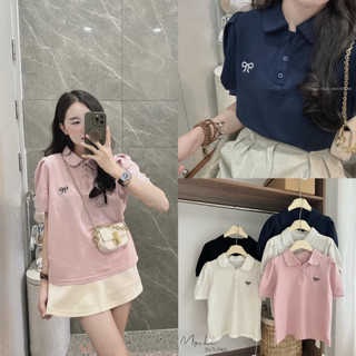Áo thun cổ polo tay bồng thêu nơ A.Studio.3177 hàng Quảng Châu