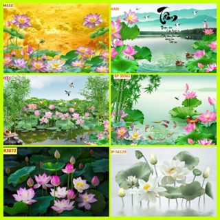 Tranh hoa sen dán tường 3d hoa sen vàng