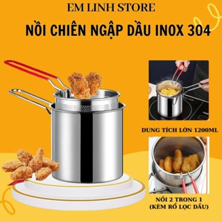 Nồi chiên ngập dầu dung tích 1200ml dùng được cho bếp từ có lưới lọc tiết kiệm dầu chất liệu thép không gỉ 304