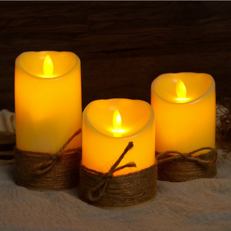 Nến Bện Dây Lót Đế Gỗ NEN31 Nến Điện Tử Dùng Pin Trang Trí Giáng Sinh Noel