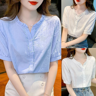 Áo Sơ Mi Nữ Tay Ngắn Vải Cotton Thêu Họa Tiết Cao Cấp Thời Trang Thanh Lịch S73