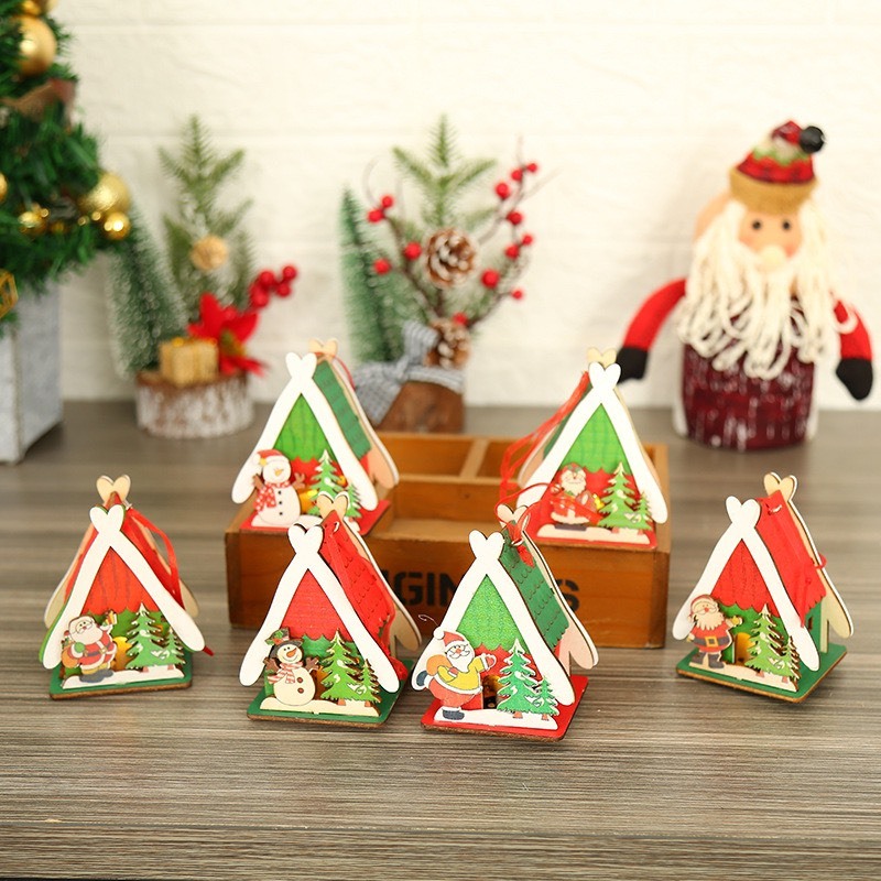 Nhà Gỗ Phát Sáng GT47 Trang Trí Giáng Sinh, Phụ Kiện Noel, Đồ Trang Trí Quà Tặng Sáng Tạo Trong Dịp Lễ