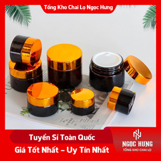  Hủ Đựng Kem 🏵️ Hũ Chiết Mỹ Phẩm Thủy Tinh Nâu Nắp Đen 5g 10g 15g 20g Thiết Kế Nhỏ Gọn Sang Trọng Chuyên Dùng Spa 