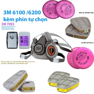 Bộ mặt nạ phòng độc 3M 6200 / 3M 6100 + 2 Phin lọc 3M 6001 / 3M 2097 / 3M  6003 /  3M 6004 / 3M  6006 tự chọn