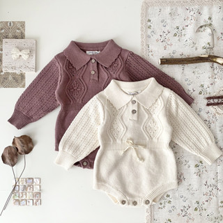 Bộ áo liền quần len dệt kim body len cho bé gái vào mùa thu đông dài tay dày đẹp