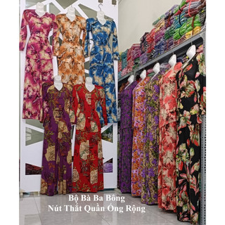 Bộ Bà Ba Bông Nút Thắt Ống Rộng