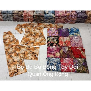 Bộ Bà Ba Bông Nút Thắt Ống Rộng