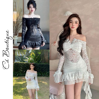 Đầm trễ vai lưới tay dài phối lông kèm chân váy "ĐUÔI CÁ TUA RUA" - Cá Boutique