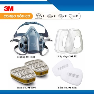 khẩu trang Mặt nạ phòng độc 3M 7501 + Phin lọc 6006 - Phun thuốc sâu, chất khí độc hại, môi trường ô nhiễm, hóa chất