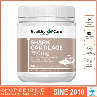 Viên uống Shark Cartilage 750mg Sụn Vi Cá Mập Healthy Care 200 viên - Hỗ trợ xương khớp