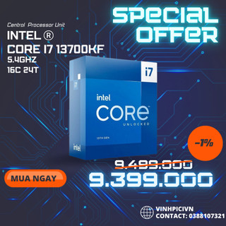 Cpu intel core i7 13700kf (3.4ghz turbo 5.4ghz / 16 nhân 24 luồng / 30mb / lga 1700) [new]