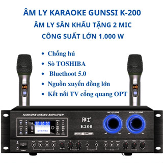 Đẩy liền vang kèm 2 mic, Âm ly karaoke bluetooth công suất lớn Gunssi K 200. Amply gia đình bảo hành 12 tháng