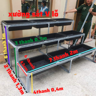 Khung kệ sắt V lỗ trồng rau sạch 3 tầng ,kệ bậc thang dùng cho 9 khay trồng rau đa năng