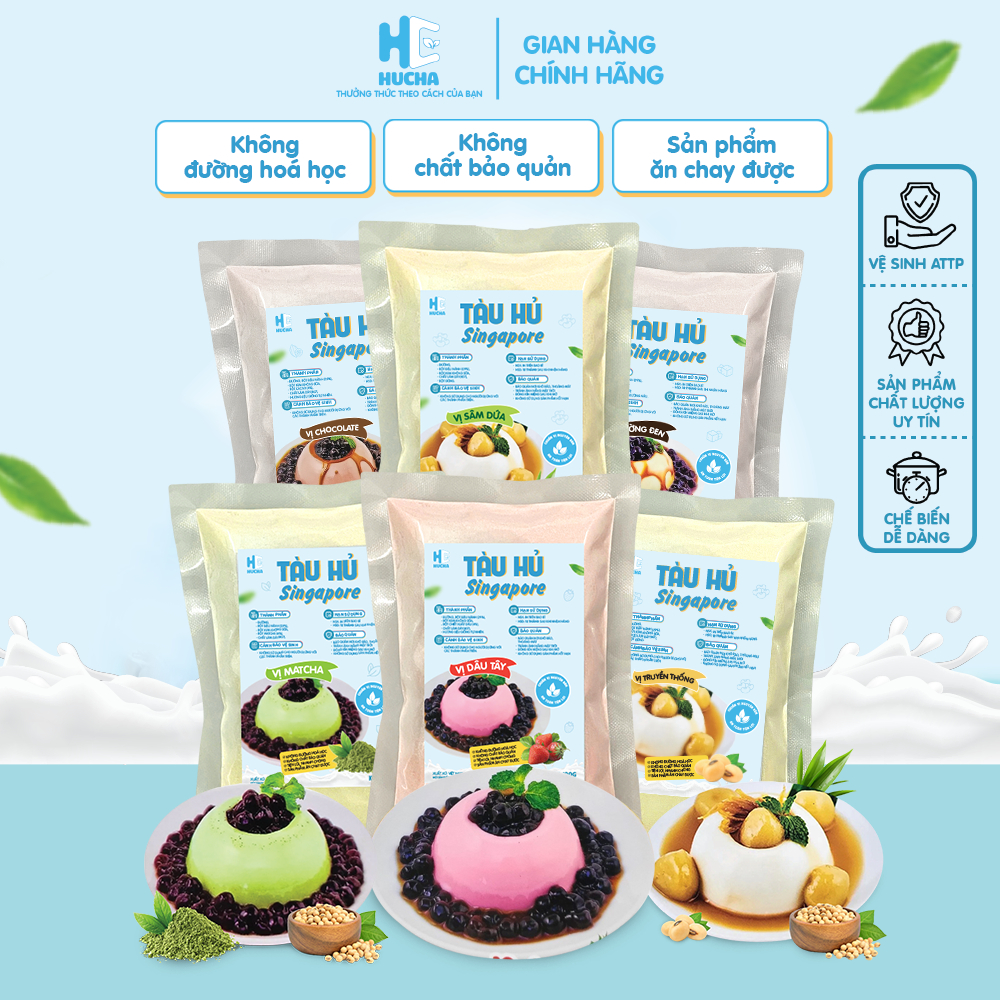 Bột tàu hủ Singapore gói 100g siêu ngon hấp dẫn 6 vị - Tàu hủ truyền thống matcha socola dâu đường đen sâm dứa