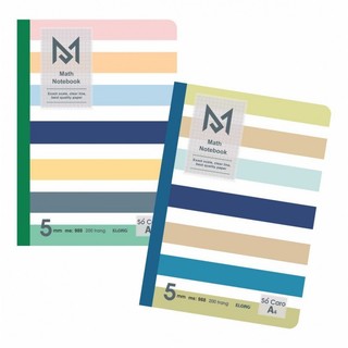 Sổ may dán gáy A4 Caro 5x5 Math Notebook Klong 200 trang học toán tiện lợi MS988 SOKLONG