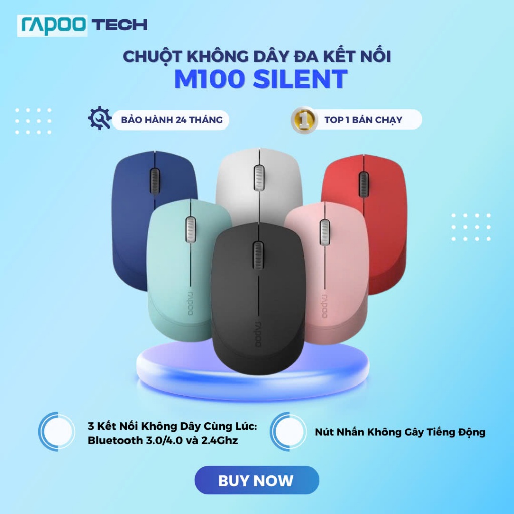 Chuột không dây RAPOO M100 Silent Bluetooth + Wireless 2.4Ghz ( 2 chế độ kết nối )