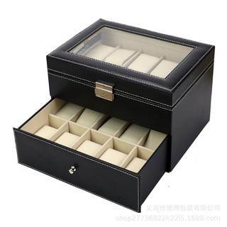 hộp đựng đồng hồ 20 chiếc bọc da màu đen