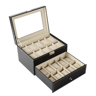 hộp đựng đồng hồ 20 chiếc bọc da màu đen