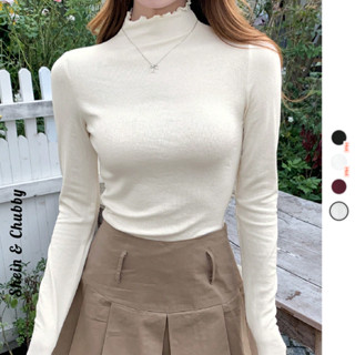   Bigsize 45-75kg   Order  Áo thun cổ lọ viền Ruffle tay áo dài viền bèo form dài mùa thu thanh lịch minimal tối giản 