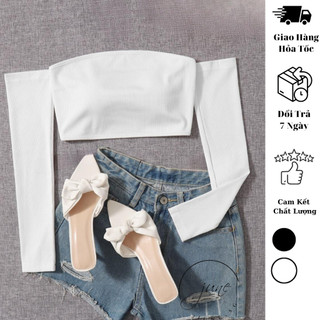  Áo Nữ Trễ Vai Tay Dài JUNE.SG Áo Croptop Trễ vai tay dài ôm body nữ D114 
