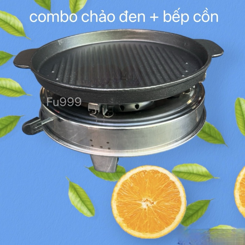 Combo Bếp Cồn Inox, Chảo Từ Gang Đen , bếp cồn mini, chảo nướng bếp từ gang đen