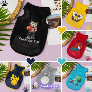 Áo Lưới Cho Chó Mèo Thú Cưng Mùa Hè Áo In Hình Mèo Võ Sĩ, Bọt Biển, Người Nhiện Ba Lỗ Thoáng Mát