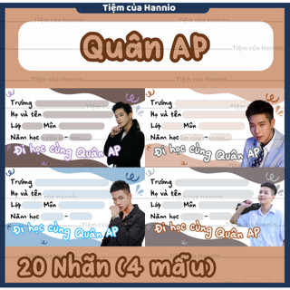 Bộ 20 Nhãn vở in hình Quân AP, kích thước 7.4x4.2cm