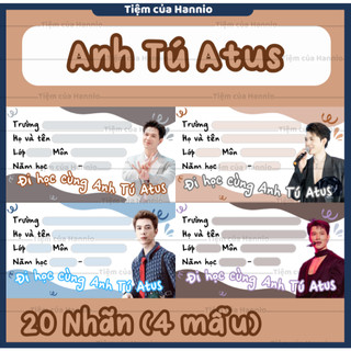 Bộ 20 Nhãn vở in hình Anh Tú Atus, kích thước 7.4x4.2cm