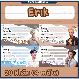 Bộ 20 Nhãn vở in hình Erik, kích thước 7.4x4.2cm